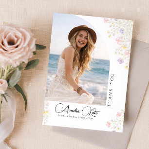 Carte Postale Fleurs avec Ruban Rose pour Remerciement de Diplôm