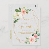 Carte Postale Fleurs Blanches Bleues Or L'amour est Mariage pati (Devant / Derrière)