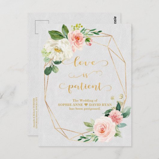 Carte Postale Fleurs Blanches Bleues Or L'amour est Mariage pati (Devant / Derrière)