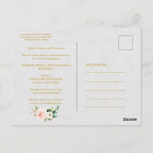 Carte Postale Fleurs Blanches Bleues Or L'amour est Mariage pati (Dos)