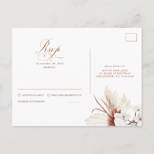 Carte Postale Fleurs blanches et en terre cuite Mariage RSVP (Dos)