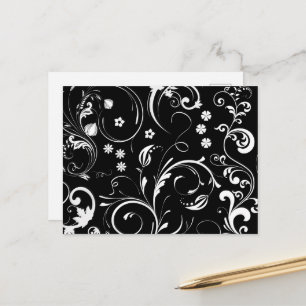 Carte Postale Fleurs Blanches, Motif De Fleurs, Noir Et Blanc