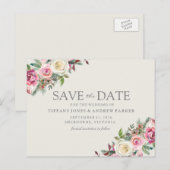 Carte Postale Fleurs blanches roses Économisez la date (Devant / Derrière)