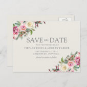 Carte Postale Fleurs blanches roses Enregistrer la date (Devant / Derrière)