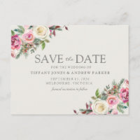 Fleurs blanches roses Enregistrer la date
