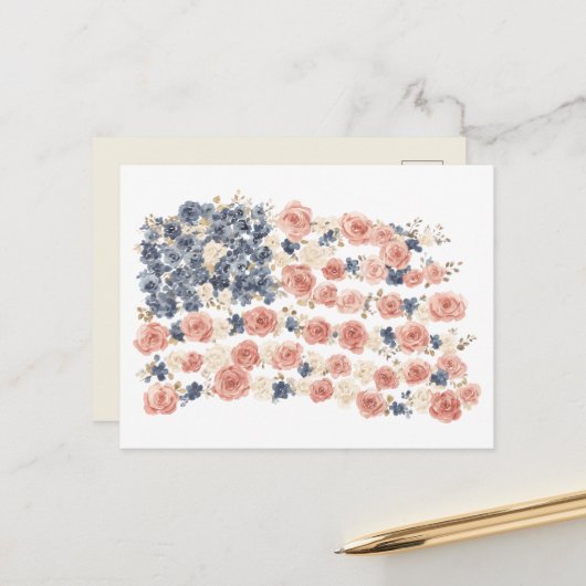 Carte Postale Fleurs Bleu Blanc Rouge (Devant/Arrière en situation)