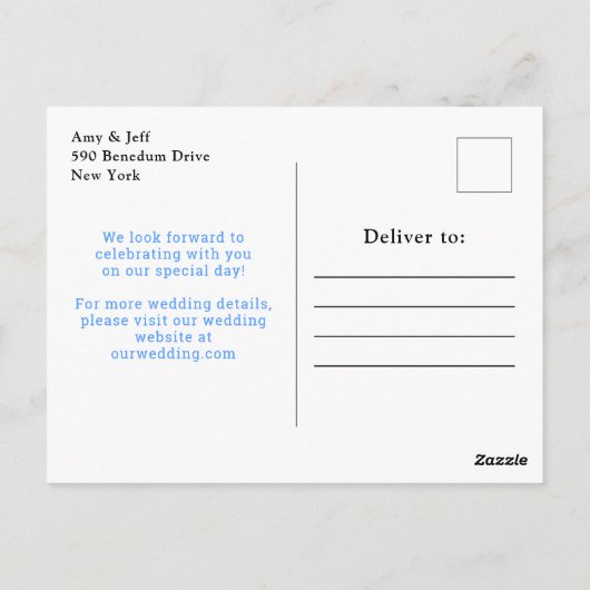 Carte Postale Fleurs bleu et marine Mariage Enregistrer la date (Dos)