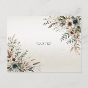 Carte postale Fleurs Bleu Ivoire Aquarelle