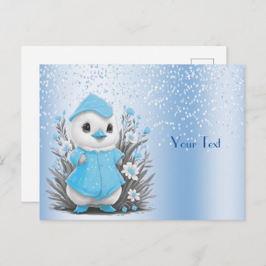 Carte postale Fleurs bleues canard aquarelle (Devant / Derrière)