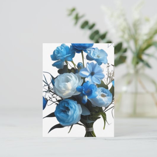 Carte Postale Fleurs bleues et blanches (Debout devant)