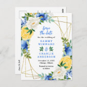 Carte Postale Fleurs bleues et jaunes Mariage Enregistrer la dat (Devant / Derrière)