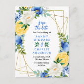 Carte Postale Fleurs bleues et jaunes Mariage Enregistrer la dat (Devant)
