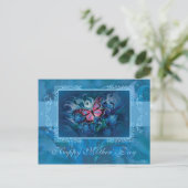 Carte postale Fleurs bleues et papillon Fête des m (Debout devant)
