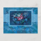 Carte postale Fleurs bleues et papillon Fête des m (Devant)