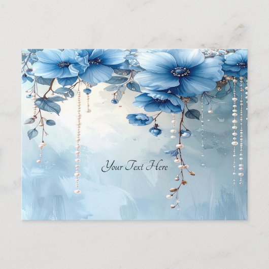 Carte postale Fleurs bleues et perles (Devant)