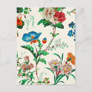 Carte Postale Fleurs bleues et rouges Motif vintage