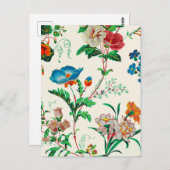 Carte Postale Fleurs bleues et rouges Motif vintage (Devant / Derrière)