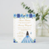 Carte Postale Fleurs Bleues Princesse à Peau Foncée Sweet Seize (Debout devant)