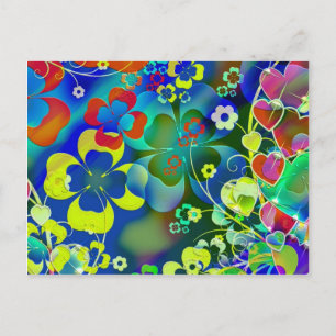 Carte Postale Fleurs bleues vertes