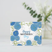 Carte Postale Fleurs Bleues Vibrantes et Fête des Mères Feuilles (Debout devant)