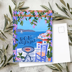 Carte Postale Fleurs BON VOYAGE Terrasse Île grecque