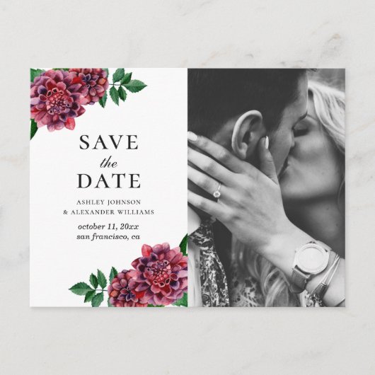 Carte Postale Fleurs bordeaux aquarelles. Maroon Enregistrer la  (Devant)