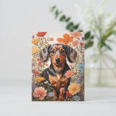 Carte Postale Fleurs Brown De Dachshund Et Cosmos (Debout devant)