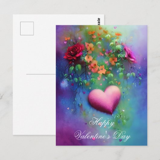 Carte Postale Fleurs brumeuses et valentin cœur (Devant / Derrière)