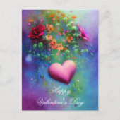 Carte Postale Fleurs brumeuses et valentin cœur (Devant)