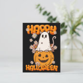 Carte Postale Fleurs Citrouilles de chatte-fantôme joyeux Hallow (Debout devant)