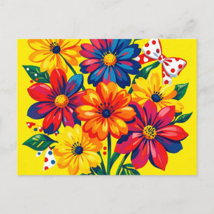 Carte Postale Fleurs Colorées Audacieuses Bouquet Pop Art à Poin