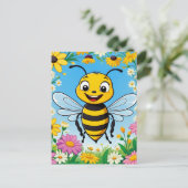 Carte Postale Fleurs colorées d'abeille de dessin (Debout devant)