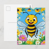 Carte Postale Fleurs colorées d'abeille de dessin (Devant / Derrière)