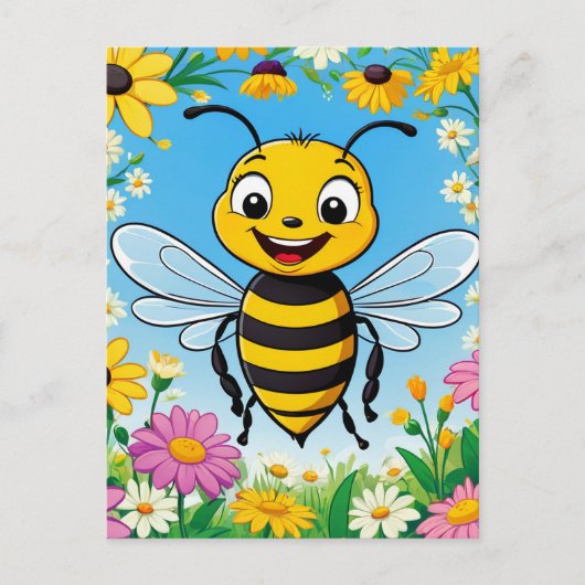 Carte Postale Fleurs colorées d'abeille de dessin (Devant)