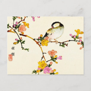 Carte Postale Fleurs colorées japonaises et oiseaux