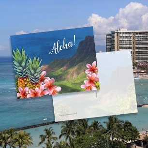 Carte Postale Fleurs d'Aloha Hawaïennes Ananas et Montagnes