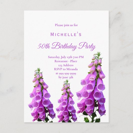 Carte Postale Fleurs d'anniversaire fleur sauvage rose violet bl (Devant)