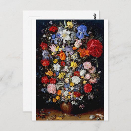 Carte Postale Fleurs dans le bateau en bois, Jan Brueghel l'Anci (Devant / Derrière)