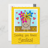 Carte Postale Fleurs Dans Sac D'Épicerie Souriante Penser À Vous (Devant / Derrière)