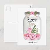 Carte Postale Fleurs dans un bocal Mason Merci Professeur (Devant / Derrière)