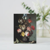 Carte Postale Fleurs dans un vase avec coquillages et insectes (Debout devant)