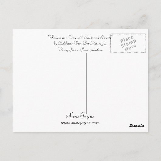 Carte Postale Fleurs dans un vase avec coquillages et insectes (Dos)