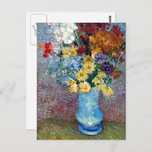 Carte Postale Fleurs dans un vase bleu de Vincent van Gogh (Devant / Derrière)