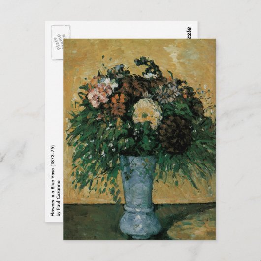 Carte Postale Fleurs dans un Vase Bleu par Paul Cezanne Art Vint (Devant / Derrière)