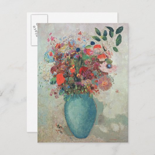 Carte Postale Fleurs dans un vase turquoise, vers 1912 (Devant / Derrière)