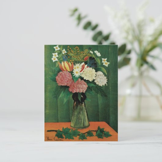 Carte Postale Fleurs dans un vase vert (Debout devant)