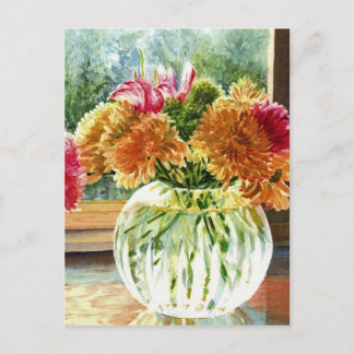 Carte Postale Fleurs dans Vase de verre