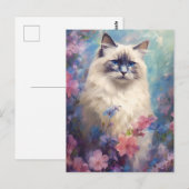 Carte Postale Fleurs d'aquarelle Birman Cat (Devant / Derrière)