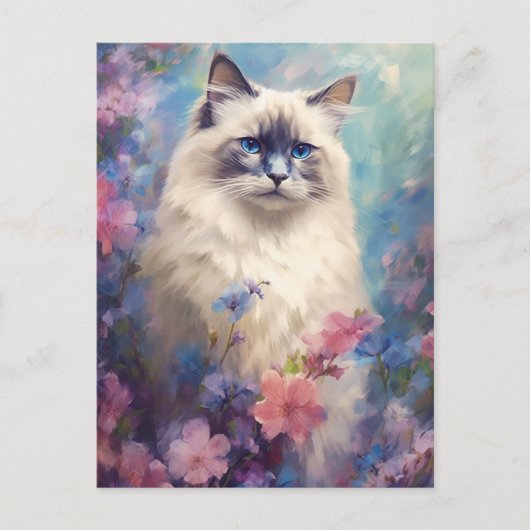 Carte Postale Fleurs d'aquarelle Birman Cat (Devant)