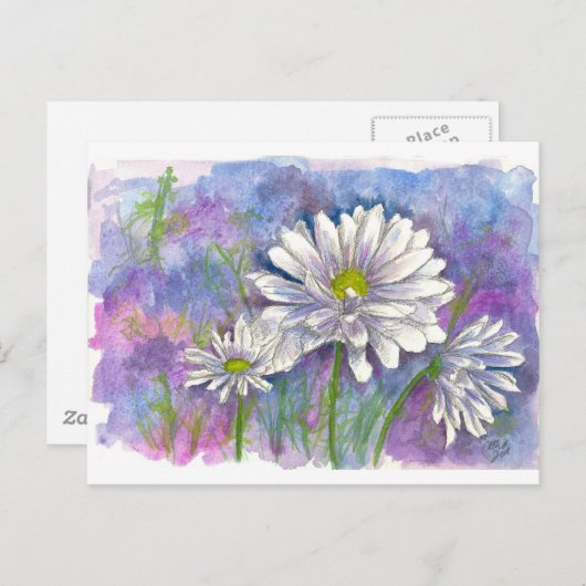 Carte Postale Fleurs d'aquarelle blanc marron bleu (Devant / Derrière)
